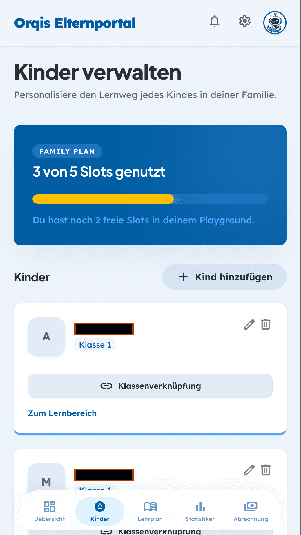 Kinder verwalten in Orqis