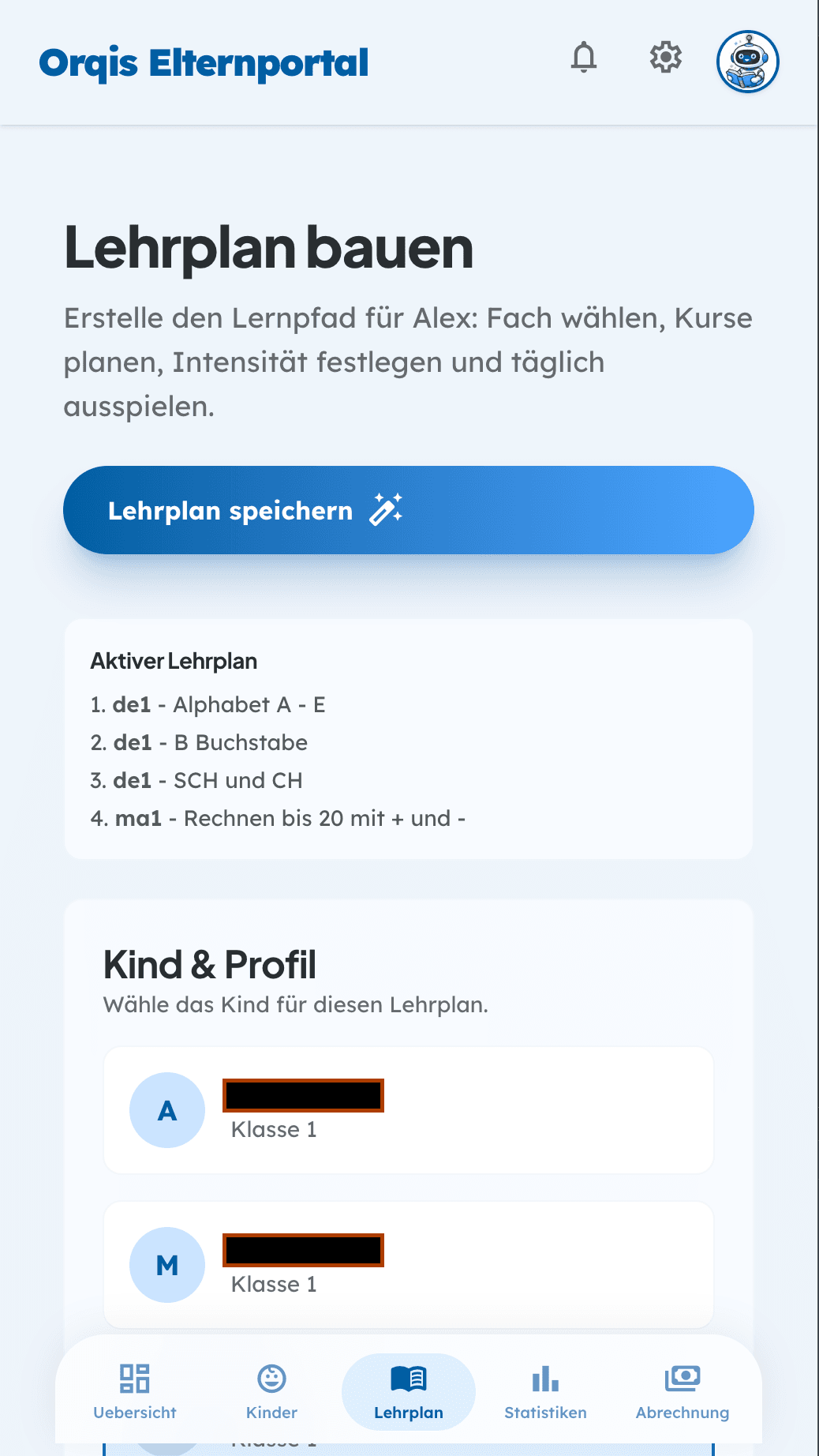 Lehrplan bauen in Orqis